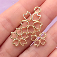 Cherry Blossom Open Backed Bezel Charm | Sakura Deco Frame for UV Resin Filling | Kawaii Jewelry Supplies (1 piece / Gold / 28mm x 31mm)