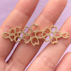 Cherry Blossom Open Bezel | Sakura Connector Charm | Flower Deco Frame | Kawaii UV Resin Jewellery Supplies (1 piece / Gold / 18mm x 52mm)