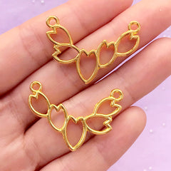 Cherry Blossom Petal Deco Frame for UV Resin Filling | Sakura Open Bezel | Floral Connector Charm (2 pcs / Gold / 33mm x 23mm / 2 Sided)