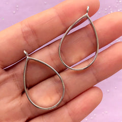 Teardrop Open Bezel Charm | Outlined Tear Drop Pendant | Deco Frame for UV Resin Filling (2 pcs / Silver / 21mm x 34mm)