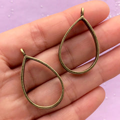 Tear Drop Open Bezel Pendant | Teardrop Outline Charm | Deco Frame for UV Resin Jewelry Making (2 pcs / Antique Bronze / 21mm x 34mm)