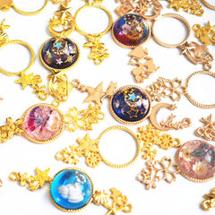 Round Open Bezel with Heart and Angel Wings | Magical Girl Connector Charm | Deco Frame for UV Resin Filling (1 piece / Gold / 23mm x 78mm)