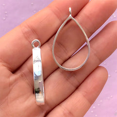 Tear Drop Open Back Bezel Charm | Teardrop Deco Frame for Resin Filling | Epoxy Resin Jewellery Supplies (2 pcs / Light Silver / 21mm x 34mm)