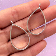 Tear Drop Open Back Bezel Charm | Teardrop Deco Frame for Resin Filling | Epoxy Resin Jewellery Supplies (2 pcs / Light Silver / 21mm x 34mm)