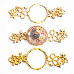 Sakura Connector Charm with Round Deco Frame | Floral Open Bezel with Cherry Blossom | UV Resin Jewelry DIY (1 piece / Gold / 23mm x 64mm)
