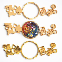 Alice in Wonderland Connector Charm with Round Deco Frame | Fairy Tale Open Bezel for UV Resin Filling (1 piece / Gold / 23mm x 69mm)