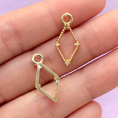 Small Rhombus Frame Open Bezel for UV Resin Filling | Rhombic Deco Frame | UV Resin Jewelry Supplies (2 pcs / Gold / 10mm x 21mm)