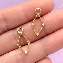Small Rhombus Frame Open Bezel for UV Resin Filling | Rhombic Deco Frame | UV Resin Jewelry Supplies (2 pcs / Gold / 10mm x 21mm)