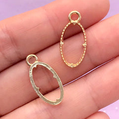 Small Oval Frame Open Bezel Charm | UV Resin Jewelry Making | Kawaii Craft Supplies (2 pcs / Gold / 10mm x 22mm)