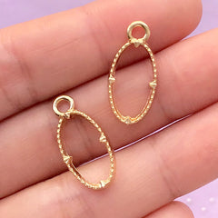 Small Oval Frame Open Bezel Charm | UV Resin Jewelry Making | Kawaii Craft Supplies (2 pcs / Gold / 10mm x 22mm)