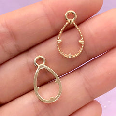 Small Tear Drop Frame Open Backed Bezel Charm | Mini Teardrop Deco Frame | Kawaii UV Resin Jewelry Supplies  (2 pcs / Gold / 11mm x 19mm)