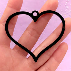 Big Heart Open Bezel Charm | Acrylic Heart Deco Frame for UV Resin Filling | Kawaii Craft Supplies (1 piece / Black / 61mm x 53mm / 2 Sided)