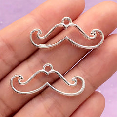 Mustache Deco Frame for UV Resin Jewelry Making | Kawaii Open Bezel | Resin Craft Supplies (2 pcs / Silver / 31mm x 13mm / 2 Sided)