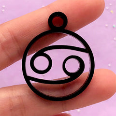 Horoscope Cancer Acrylic Open Backed Bezel for UV Resin Craft | Zodiac Pendant | Astrology Jewelry Supplies (1 piece / Black / 29mm x 37mm / 2 Sided)