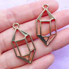 Crystal Point Open Bezel Pendant | Faceted Crystal Drawing Charm | Quartz Deco Frame for Resin Filling | UV Resin Jewelry Supplies (2pcs / Gold / 17mm x 34mm)
