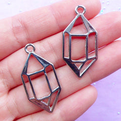 Quartz Open Back Bezel Charm | Faceted Crystal Point Pendant | Deco Frame for UV Resin Filling | Kawaii Jewelry Supplies (2pcs / Silver / 17mm x 34mm)