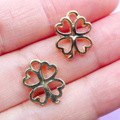 Small Clover Open Bezel Charm | Mini Four Leaf Clover Drop | Floral Deco Frame for UV Resin Filling | Kawaii Resin Craft Supplies (3pcs / Gold / 11mm x 14mm)