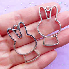 Bunny Open Bezel Charm | Rabbit Outline Pendant | Kawaii Animal Deco Frame for UV Resin Jewelry DIY (2pcs / Tibetan Silver / 22mm x 36mm)