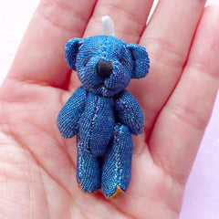 Denim Bear Charm | Mini Soft Plush Toy | Fabric Animal Doll (25mm x 45mm)