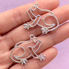 Frog Open Back Bezel Charm | Animal Deco Frame for UV Resin Craft | Kawaii Jewellery Making (2 pcs / Silver / 31mm x 25mm / 2 Sided)
