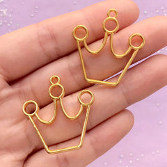 Crown Open Bezel Charm | Cute Deco Frame for UV Resin Filling | Kawaii Jewelry Supplies (2 pcs / Gold / 29mm x 30mm / 2 Sided)