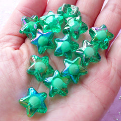 Kawaii Acrylic Star Beads | Aurora Borealis Plastic Beads (AB Green / 10 pcs / 16mm)