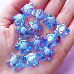 Cute Star Plastic Beads | Aurora Borealis Acrylic Beads (AB Blue / 10 pcs / 16mm)