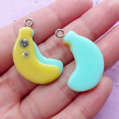 CLEARANCE Banana Acrylic Charm with Rhinestones | Kawaii Fruit Charm (Yellow & Light Teal / 2 pcs / 17mm x 28mm)