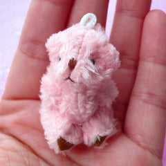 Mini Bear Charm | Furry Soft Plush Animal Doll | Fabric Stuffed Toy (Pink / 25mm x 43mm)
