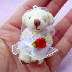 Bride Bear Charm | Mini Soft Plush Toy | Wedding Animal Doll (25mm x 47mm)