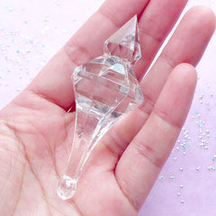 Clear Diamond Chandelier Ornament | Transparent Plastic Charm | Chunky Jewellery Making (1 piece / 29mm x 73mm)