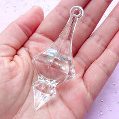 Clear Diamond Chandelier Ornament | Transparent Plastic Charm | Chunky Jewellery Making (1 piece / 29mm x 73mm)