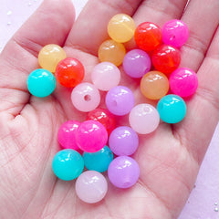 Assorted 10mm Acrylic Bubblegum Beads | Translucent Jelly Candy Beads | Chunky Jewelry Supplies (Colorful Mix / 24pcs)
