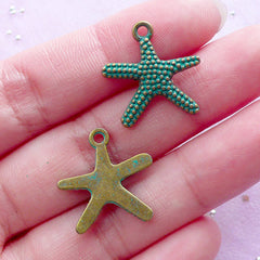 CLEARANCE Green Patina Starfish Charm | Summer Beach Jewelry Making (Antique Bronze / 5pcs / 19mm x 19mm)