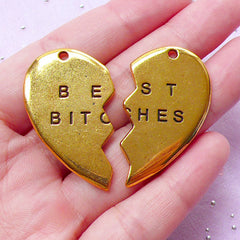 CLEARANCE Best Bitches Charm | Gift for Best Friend | Best Bitch Jewelry (Set of 2 pcs / Antique Gold)