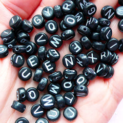 Round Alphabet Beads | Acrylic Letter Bead | Resin Craft Supplies (You Pick Letters or We Pick By Random / 6mm / Black & White)