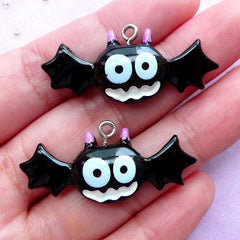 Kawaii Bat Resin Charms | Halloween Decoration | Kawaii Goth Decoden Charms (Black / 2 pcs / 39mm x 16mm)