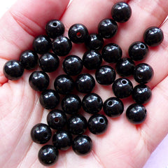 8mm Black Round Beads | Acrylic Ball Beads | Beading Jewelry Supplies (60pcs)