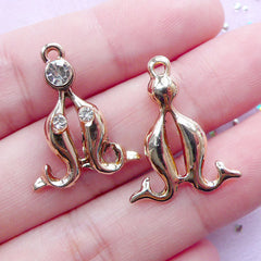 Gold Dolphin Charms with Rhinestone | Marine Life Pendant | Sea Ocean Jewelry & Accessory DIY (Gold / 2 pcs / 18mm x 22mm)