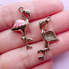 Flamingo Charms with Pink Enamel | Animal Pendant | Bird Jewelry & Accessory Making (Gold / 2 pcs / 16mm x 29mm)