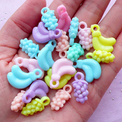 Kawaii Pastel Acrylic Charms | Fruit Banana Grape Plastic Pendant | Cute Chunky Jewellery Making (Colorful Mix / 20 pcs)