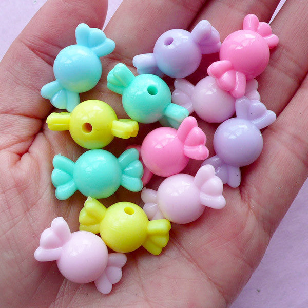 Fairy Kei Beads | Pastel Candy Beads | Acrylic Chunky Bracelet & Necklace Making (Colorful Mix / 12 pcs / 22mm x 11mm)