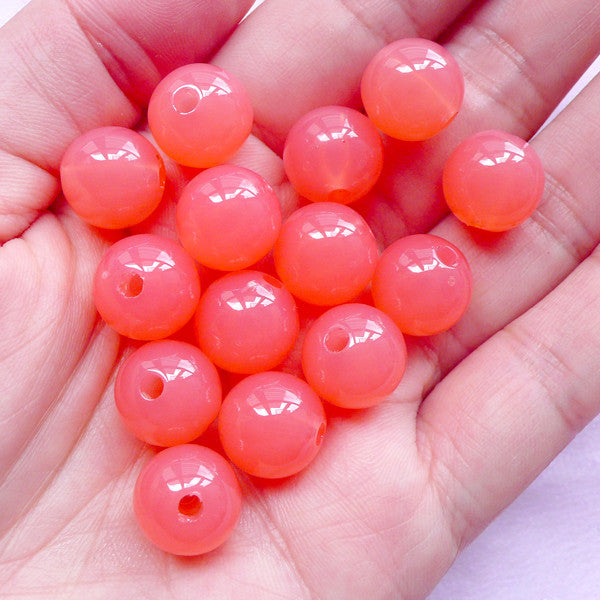 Jelly Candy Round Beads in 12mm | Pastel Chunky Beads | Fairy Kei Jewellery Making (Translucent Coral Pink / 20pcs)