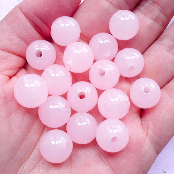 Pastel Chunky Beads | 12mm Acrylic Round Beads | Fairy Kei Jewelry Making (Translucent Pink / 20pcs)