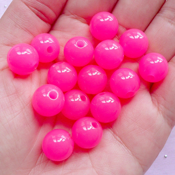 Chunky Bubblegum Beads | 12mm Pastel Ball Beads | Jelly Candy Color Bead (Translucent Dark Pink / 20pcs)