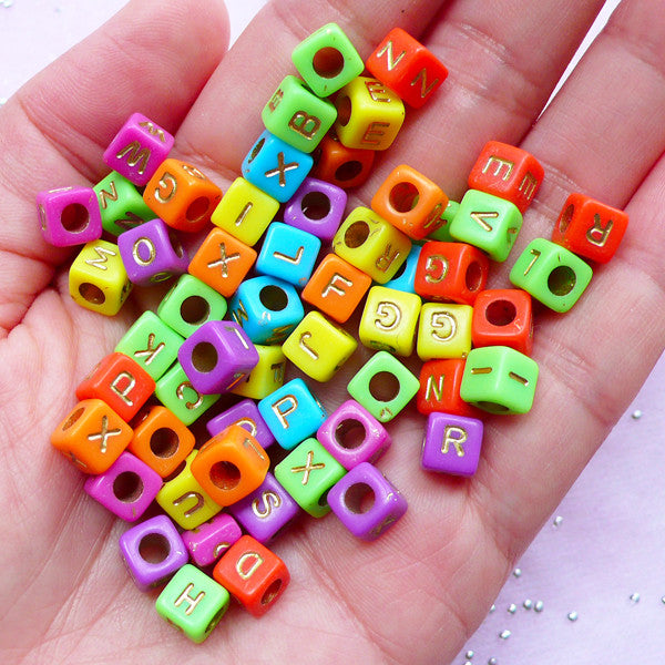 Colorful Alphabet Beads in Cube Shape | Acrylic Letter Bead | Kawaii Resin Craft (You Pick Letters or We Pick By Random / 6mm / Bright Color Mix)