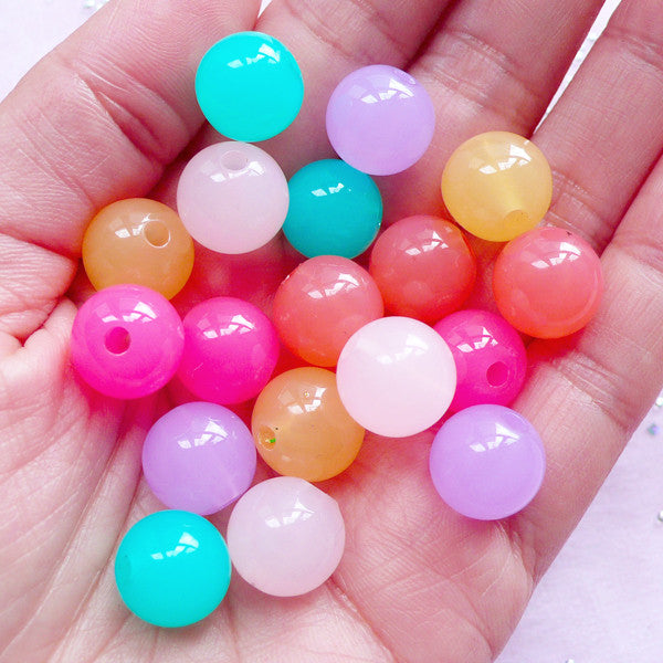 Fairy Kei Bubblegum Bead Mix | 12mm Chunky Round Beads | Jelly Candy Acrylic Bead (Pastel Color Mix / 18pcs)