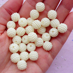 10mm Chunky Beads | Acrylic Berry Beads | Bubblegum Gumball Bead Supplies (Cream White / 15pcs)