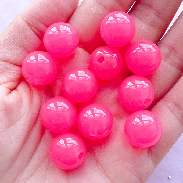 Gumball Acrylic Beads | Jelly Candy Bead | Chunky Plastic Beads (14mm / Translucent Dark Pink / 12pcs)
