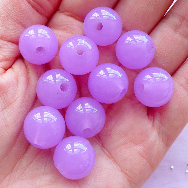 14mm Acrylic Round Beads | Chunky Bubblegum Bead | Jelly Candy Beads (14mm / Translucent Purple / 12pcs)